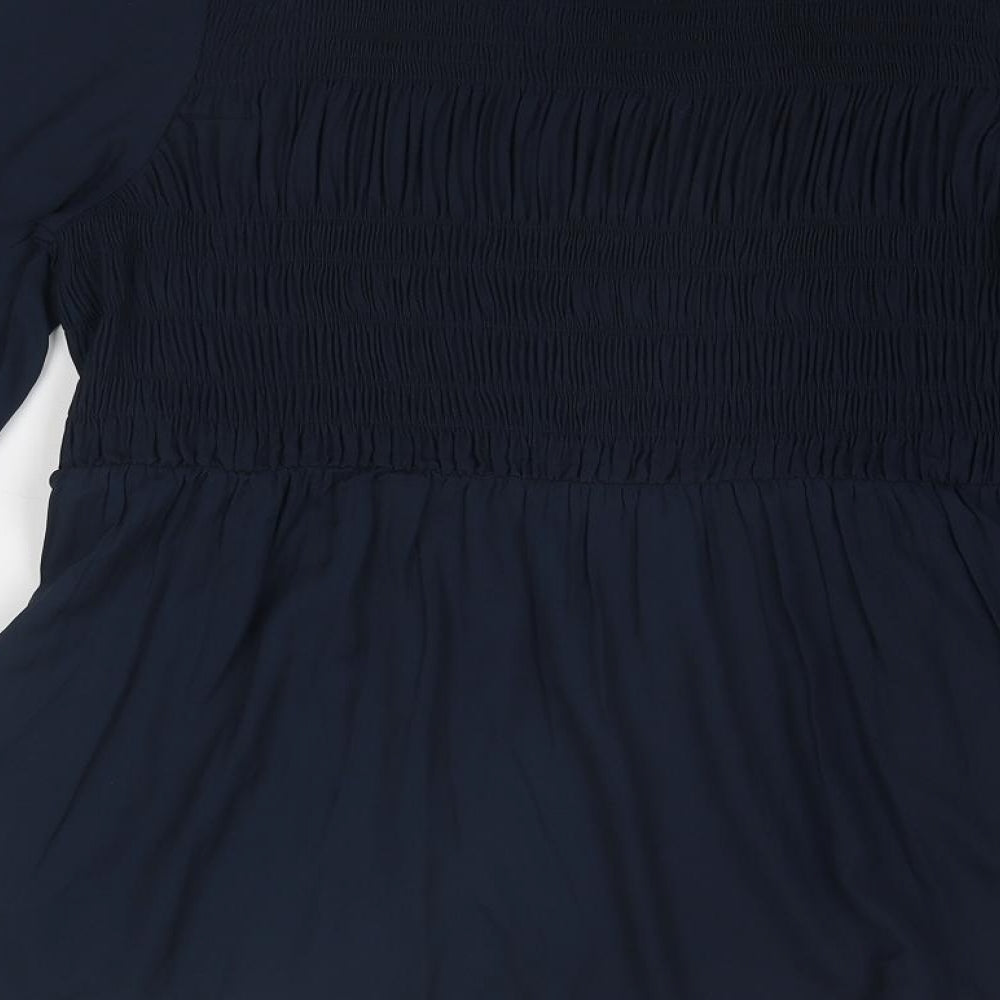 Cotton Traders Womens Blue Polyester Basic Blouse Size 12 Round Neck