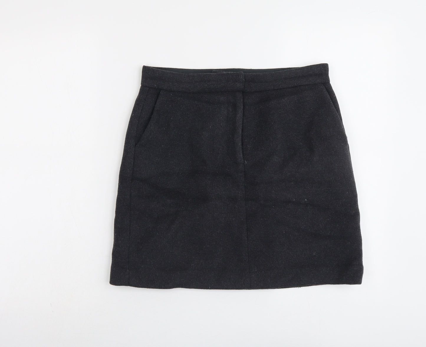 Marks and Spencer Womens Grey Wool A-Line Skirt Size 10 Button