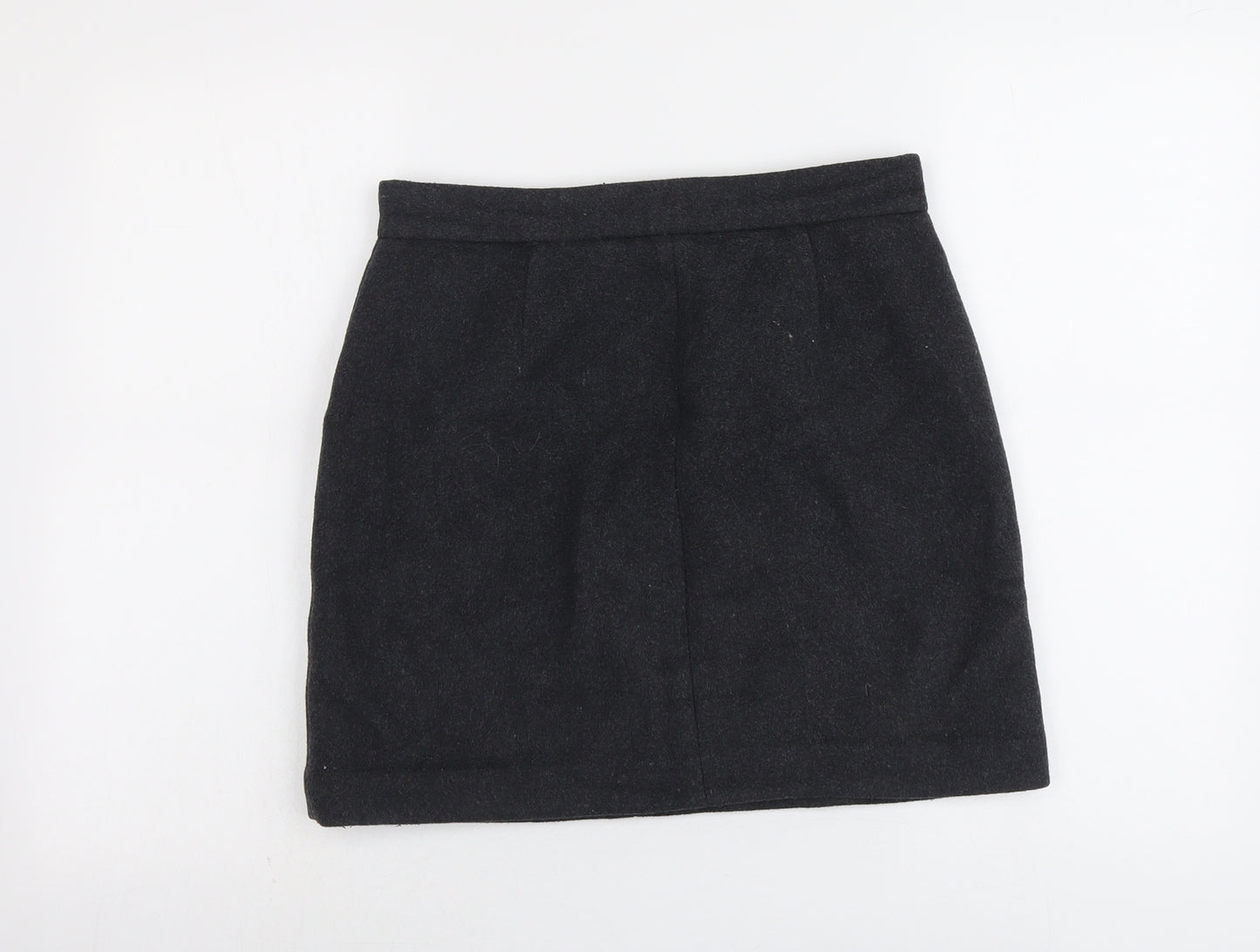 Marks and Spencer Womens Grey Wool A-Line Skirt Size 10 Button
