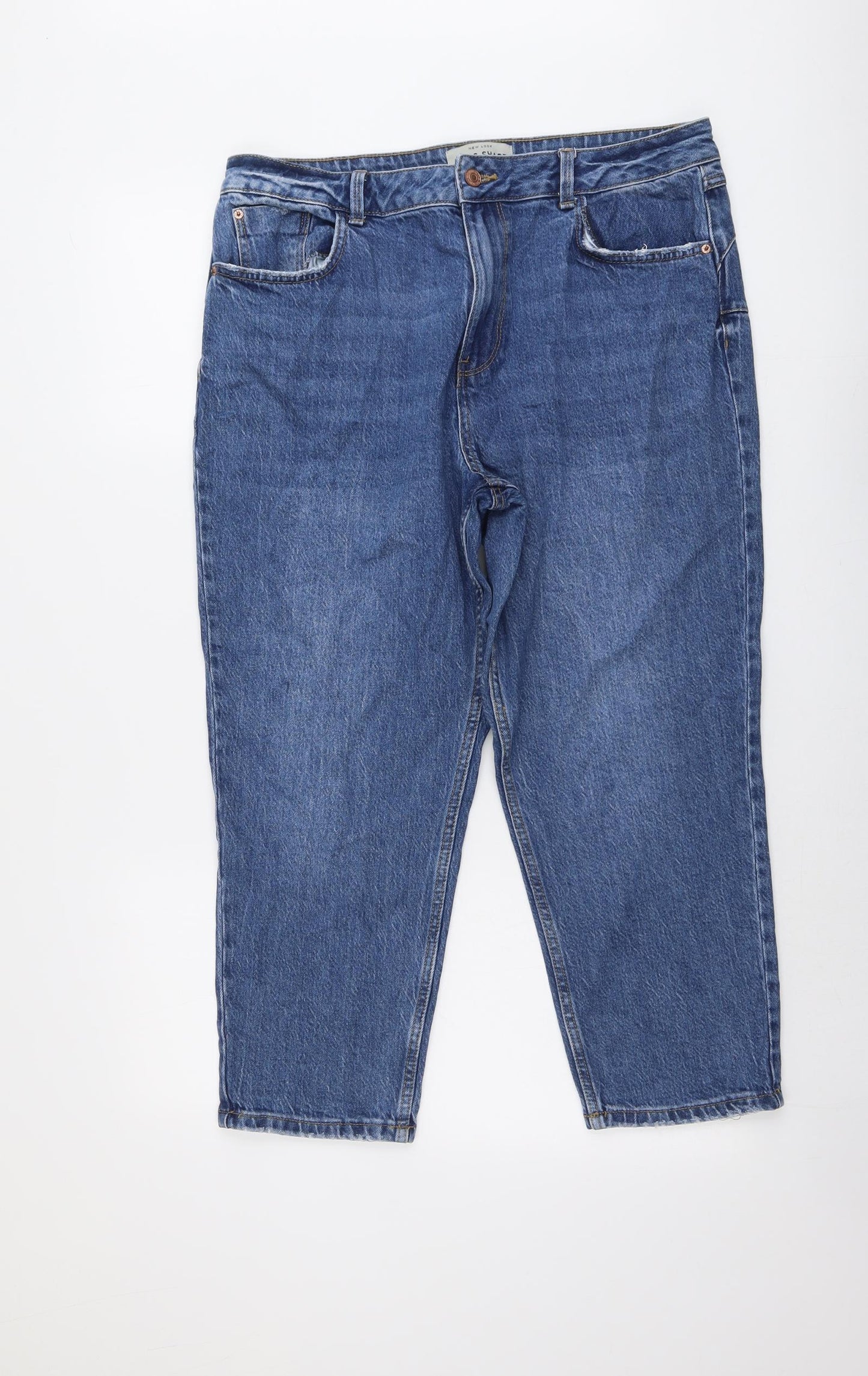 New Look Womens Blue Cotton Straight Jeans Size 16 L23 in Regular Button