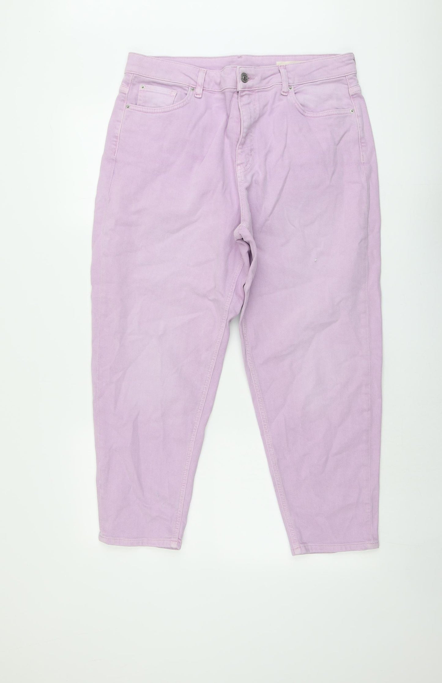 Marks and Spencer Womens Purple Cotton Mom Jeans Size 16 L25 in Regular Button