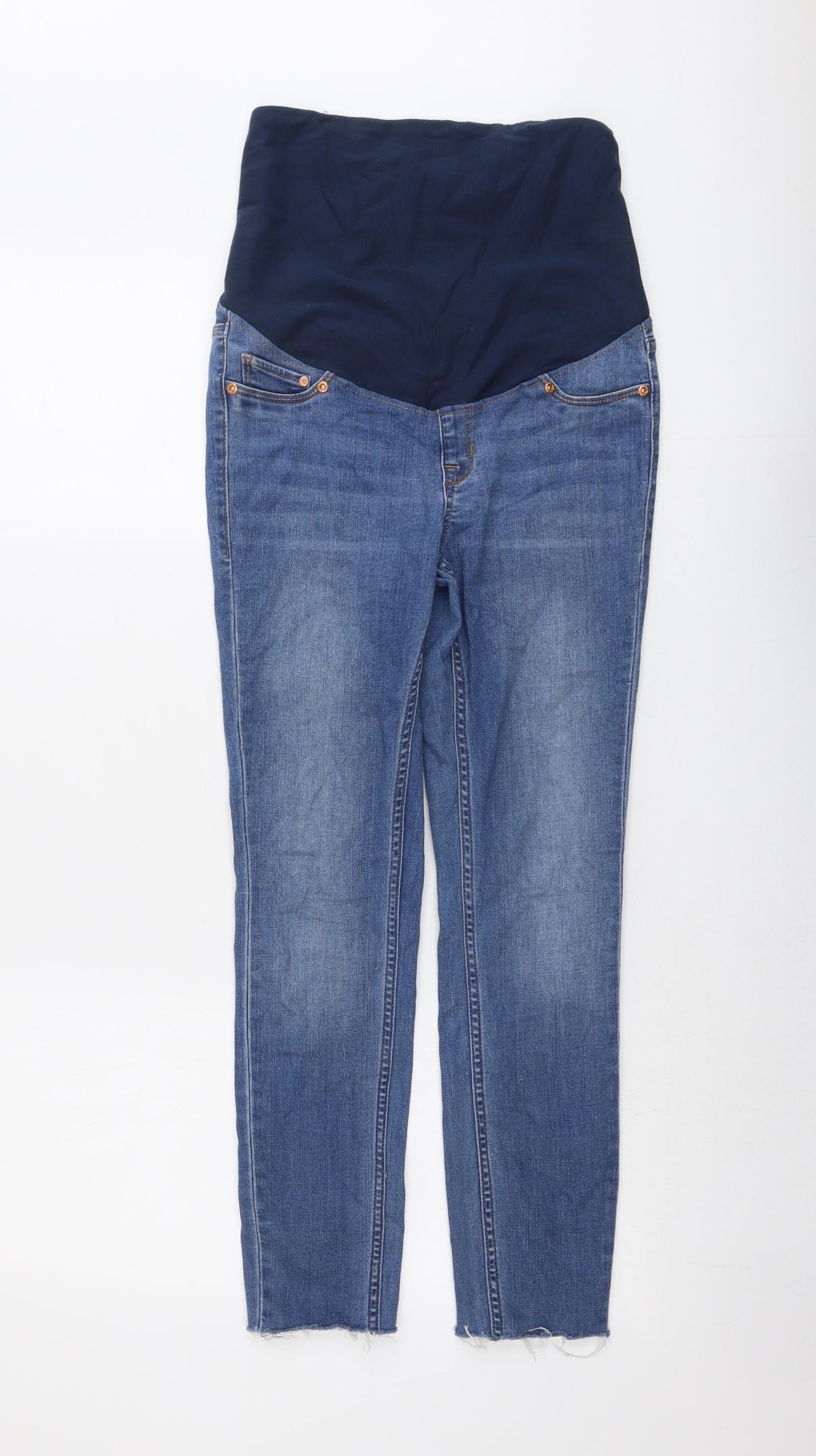 H&M Womens Blue Cotton Skinny Jeans Size S L25 in Regular - Frayed Hem