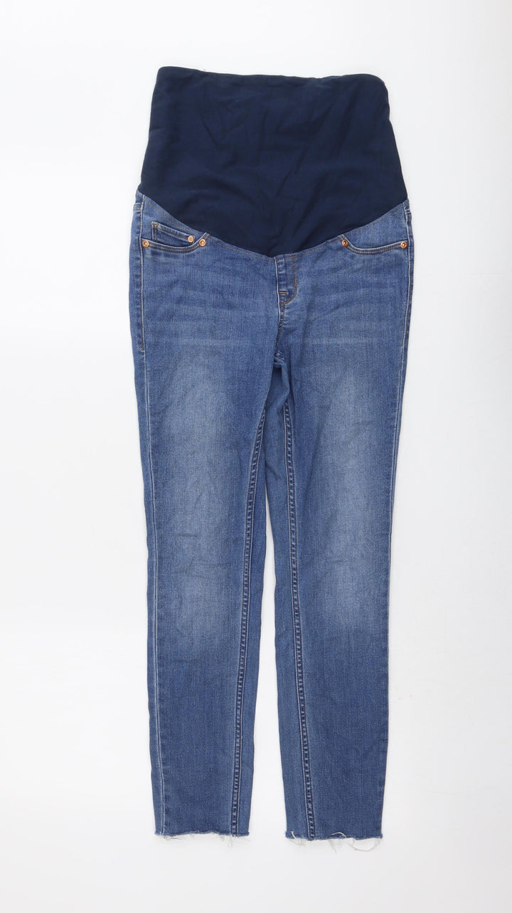 H&M Womens Blue Cotton Skinny Jeans Size S L25 in Regular - Frayed Hem