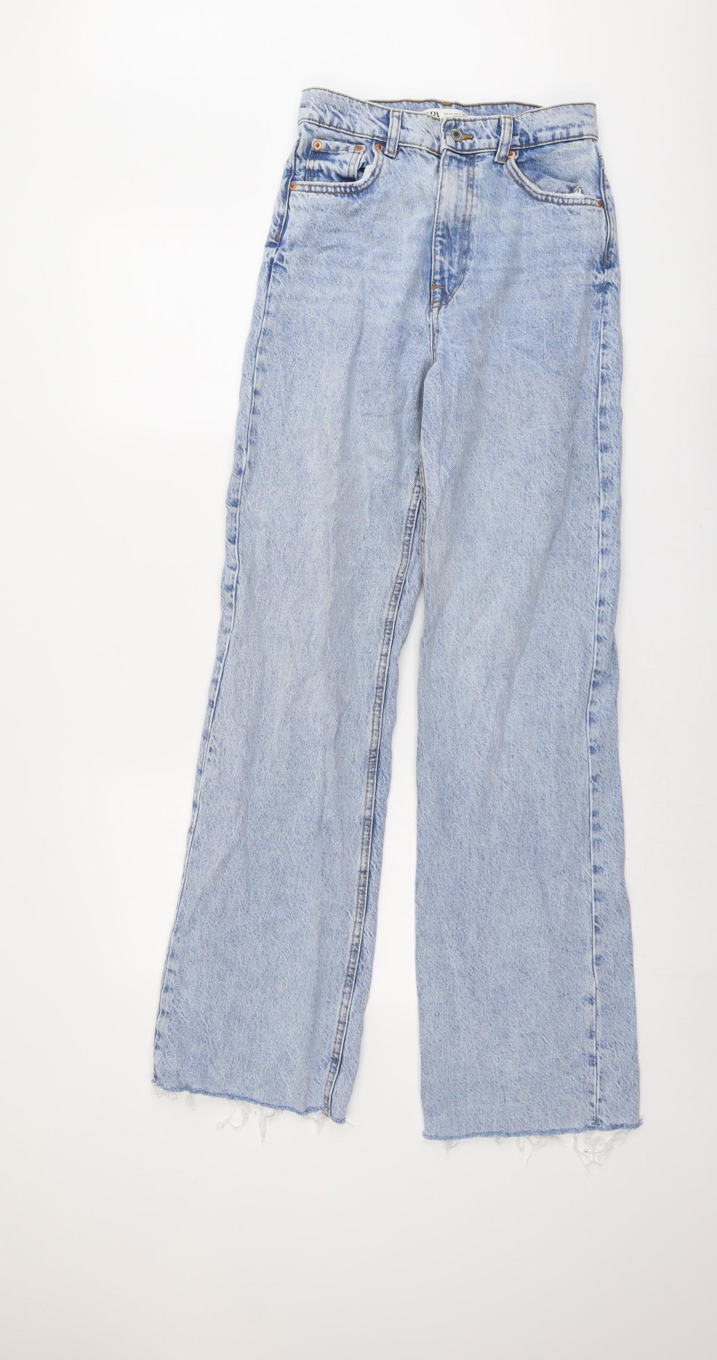 Zara Womens Blue Cotton Wide-Leg Jeans Size 6 L33 in Regular Button