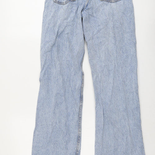 Zara Womens Blue Cotton Wide-Leg Jeans Size 6 L33 in Regular Button