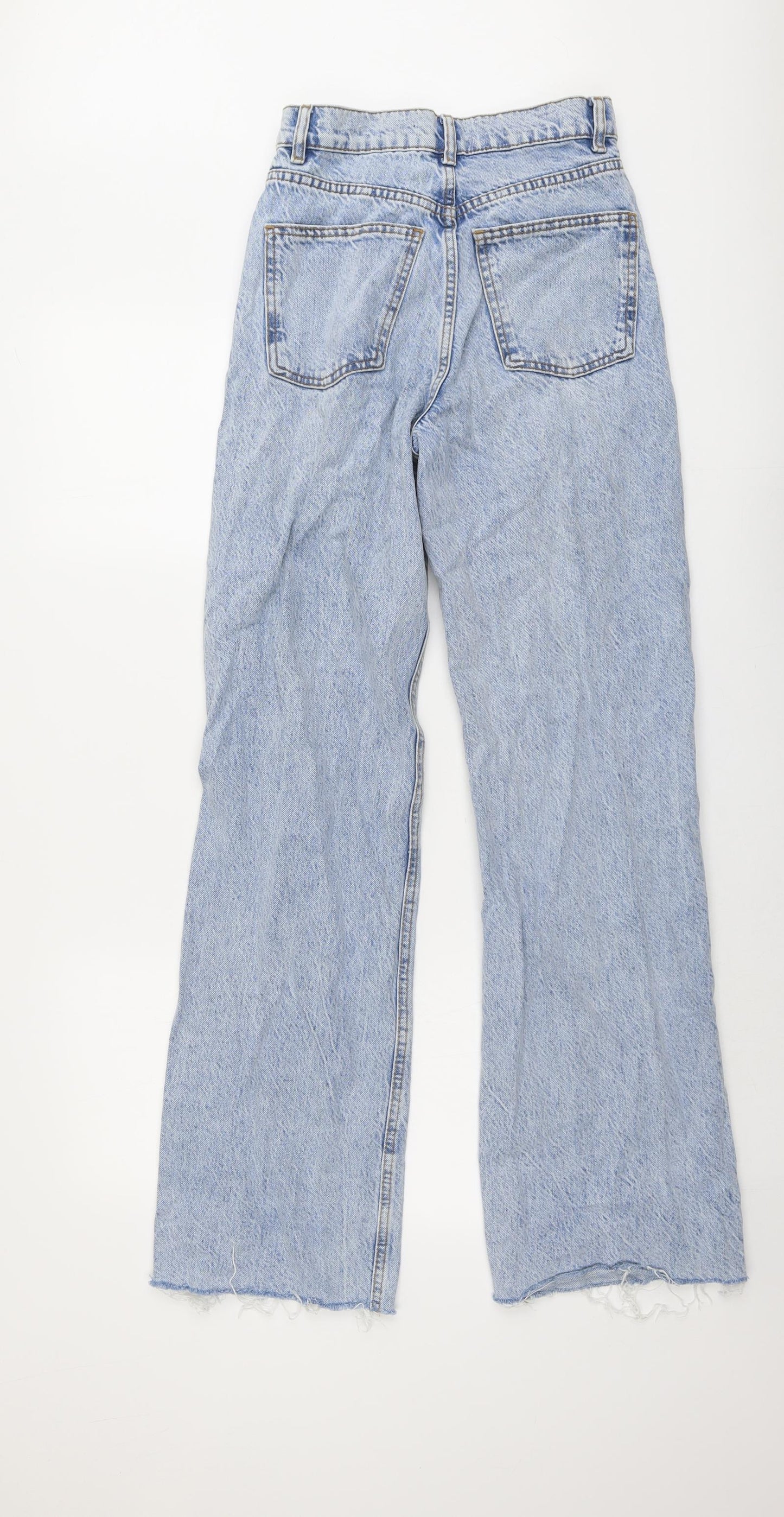 Zara Womens Blue Cotton Wide-Leg Jeans Size 6 L33 in Regular Button