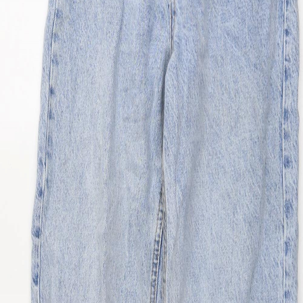 Zara Womens Blue Cotton Wide-Leg Jeans Size 6 L33 in Regular Button