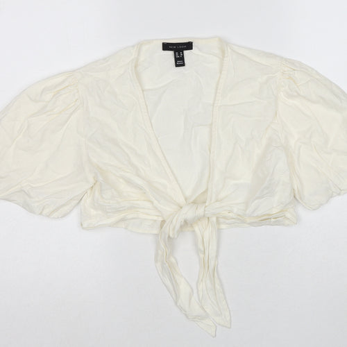 New Look Womens Ivory Linen Wrap Blouse Size 10 V-Neck