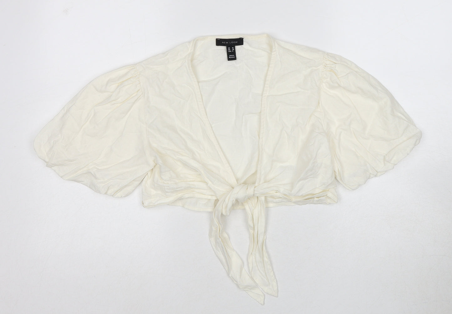 New Look Womens Ivory Linen Wrap Blouse Size 10 V-Neck