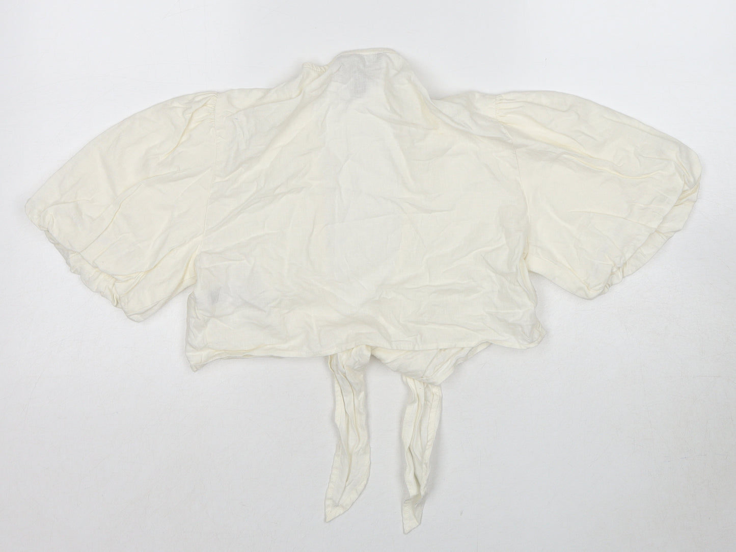 New Look Womens Ivory Linen Wrap Blouse Size 10 V-Neck