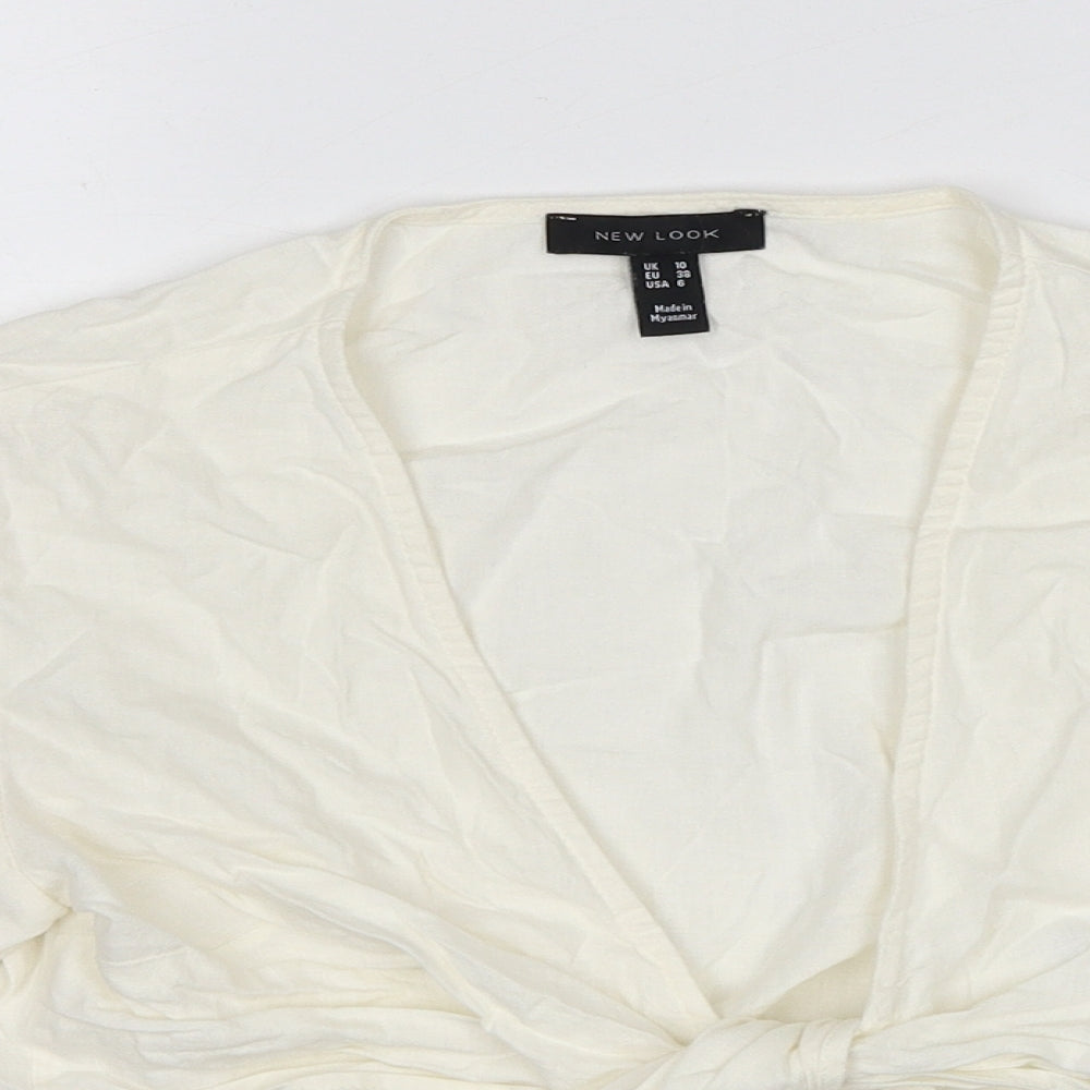 New Look Womens Ivory Linen Wrap Blouse Size 10 V-Neck