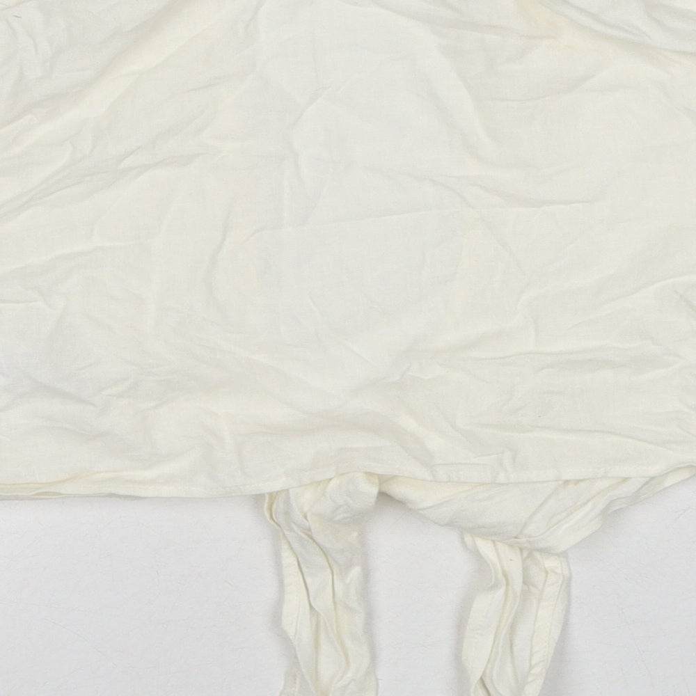 New Look Womens Ivory Linen Wrap Blouse Size 10 V-Neck