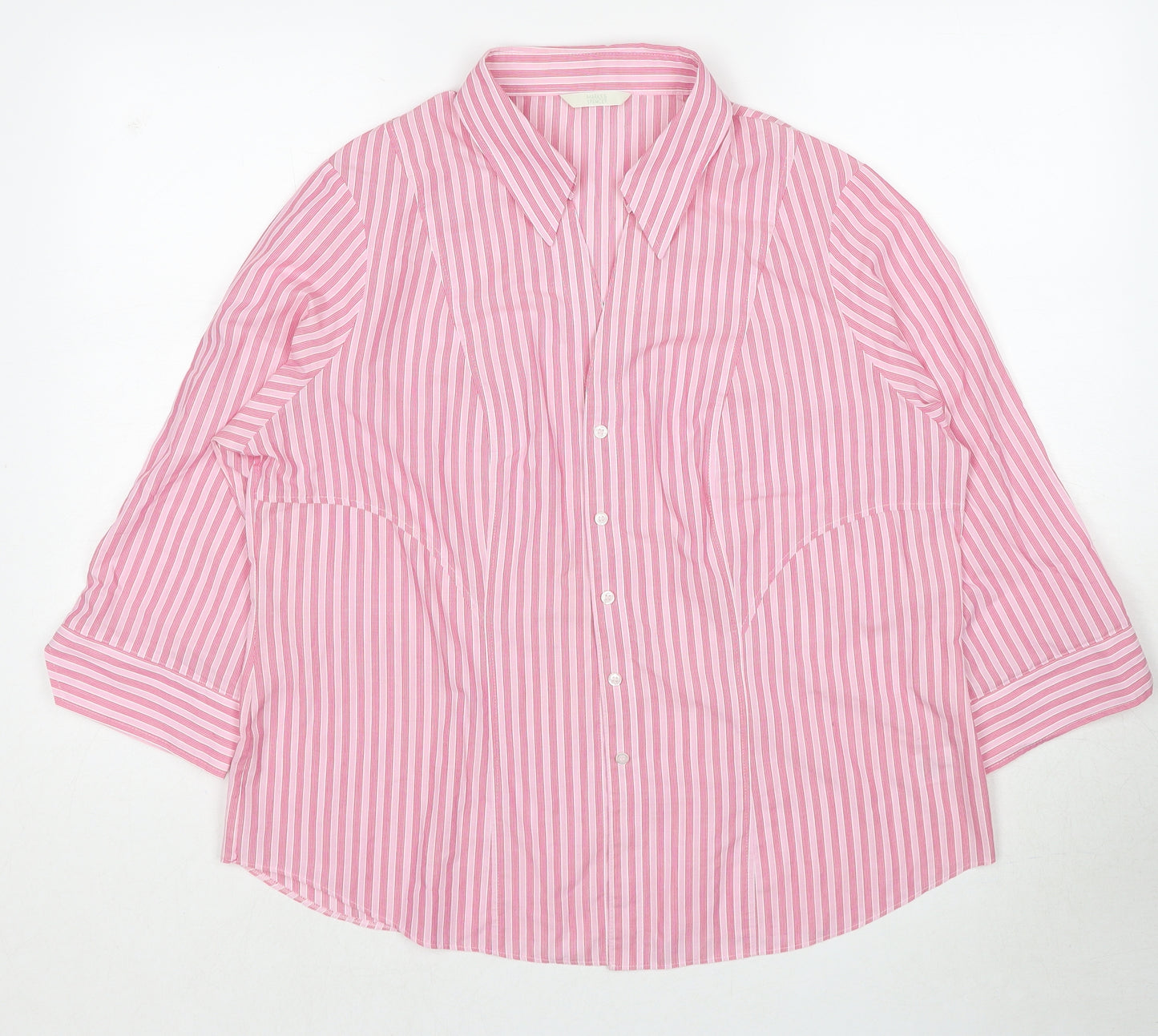 Marks and Spencer Womens Pink Striped Polyester Basic Button-Up Size 20 Collared
