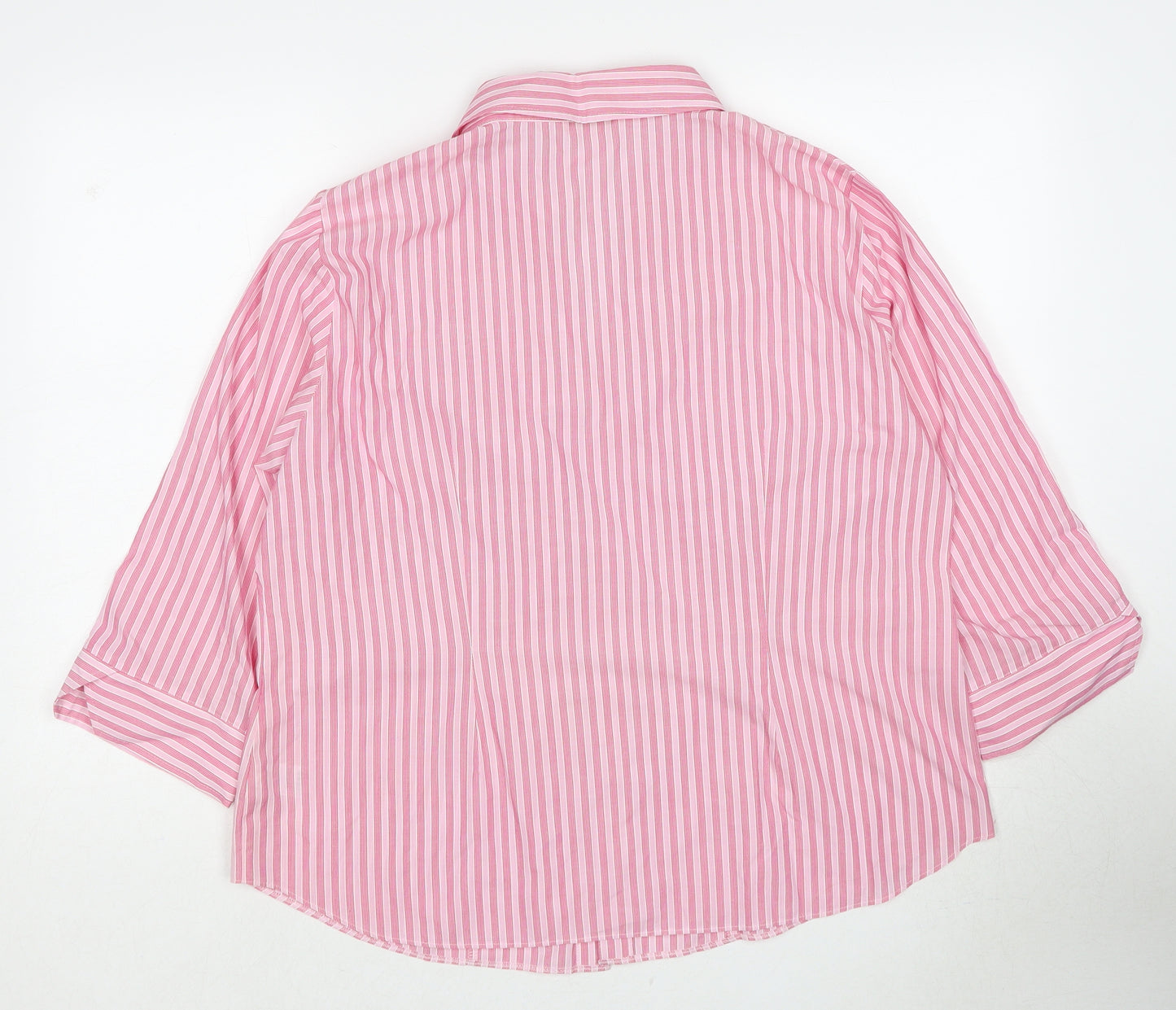 Marks and Spencer Womens Pink Striped Polyester Basic Button-Up Size 20 Collared