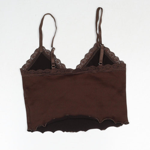 H&M Womens Brown Polyester Cropped Tank Size S V-Neck - Lace Detail