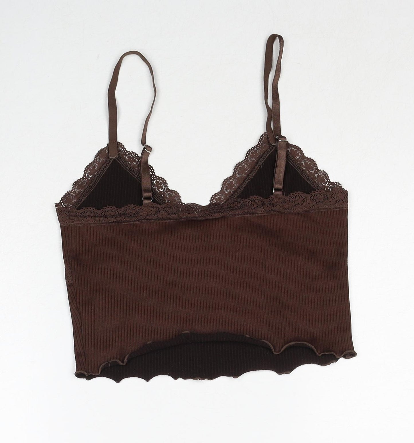 H&M Womens Brown Polyester Cropped Tank Size S V-Neck - Lace Detail