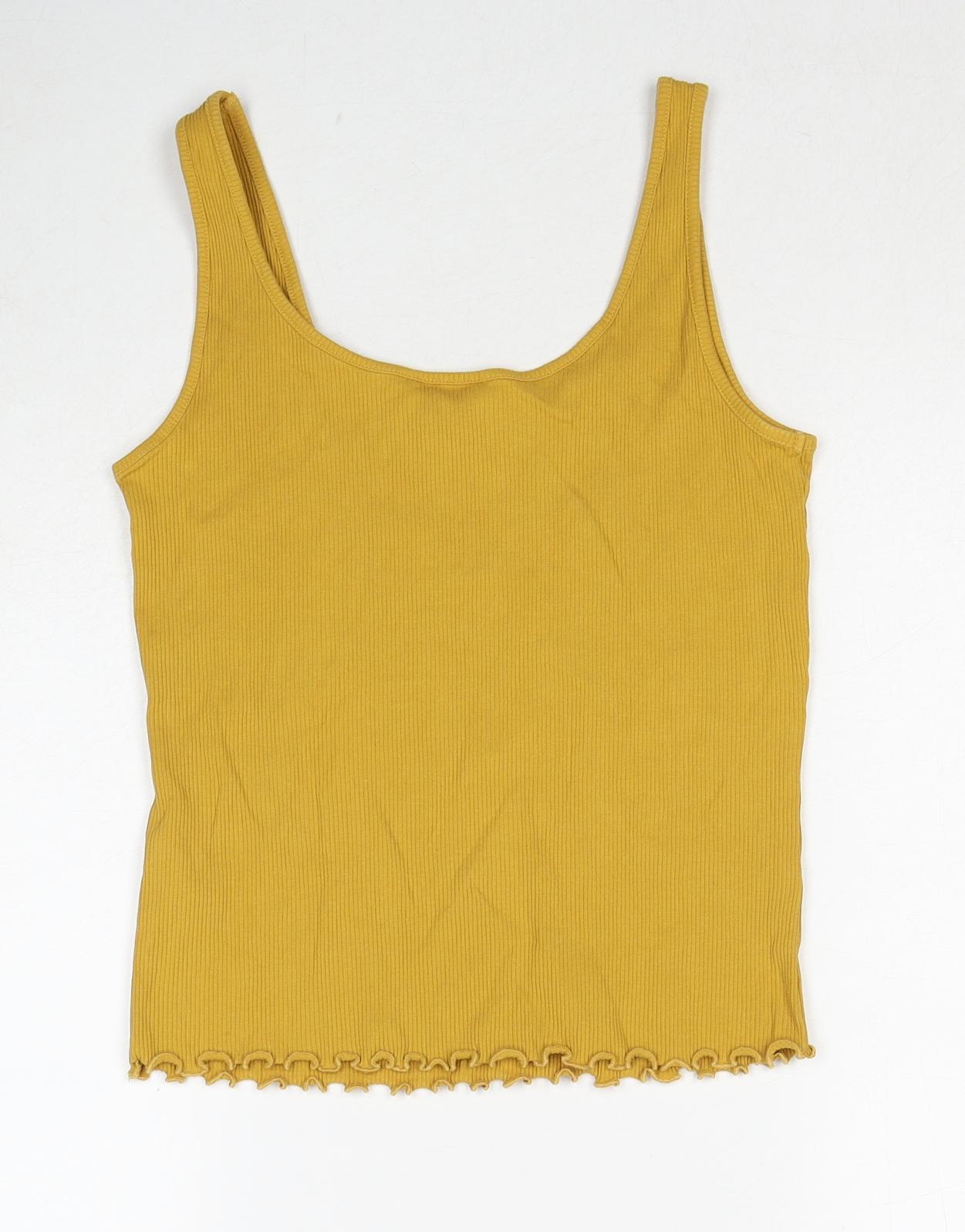New Look Womens Yellow Cotton Basic Tank Size 14 Round Neck