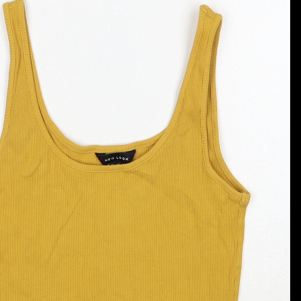 New Look Womens Yellow Cotton Basic Tank Size 14 Round Neck