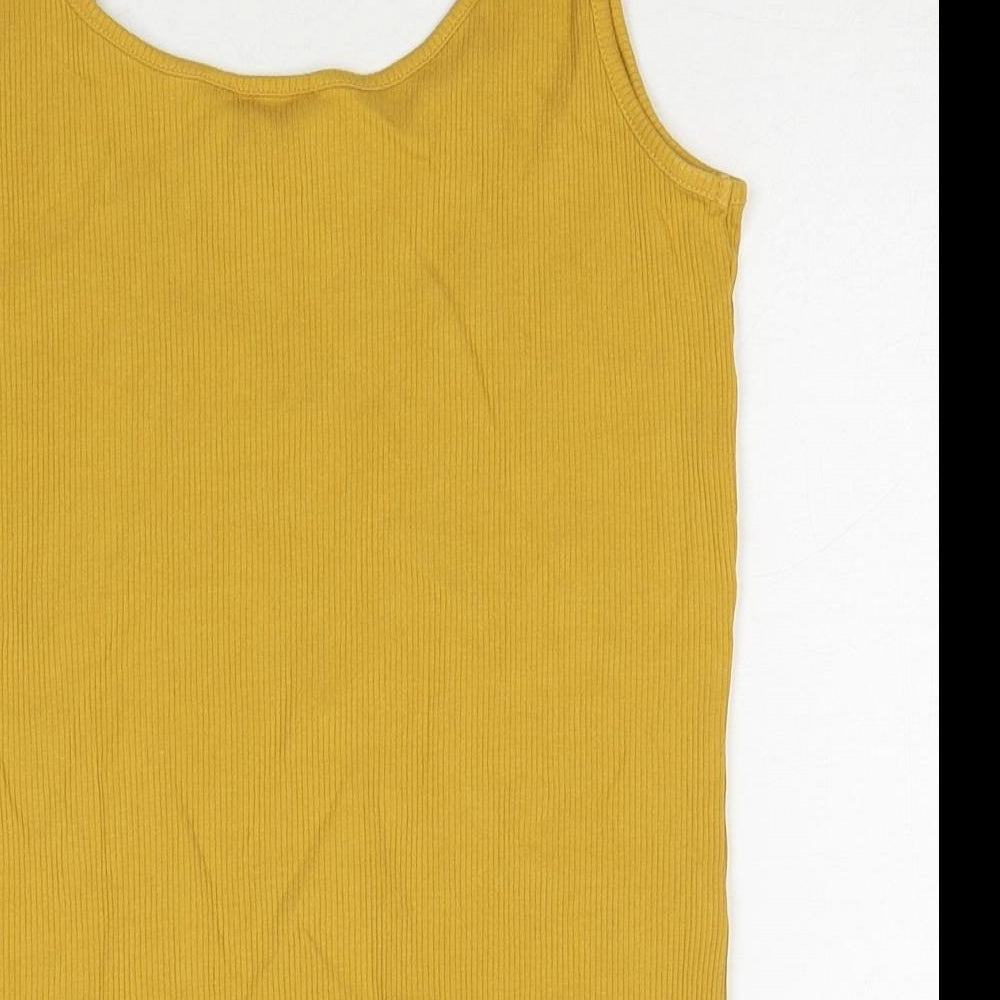New Look Womens Yellow Cotton Basic Tank Size 14 Round Neck