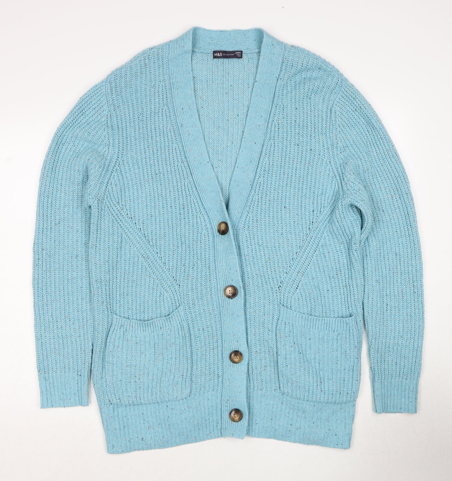 Marks and Spencer Womens Blue V-Neck Acrylic Cardigan Jumper Size L