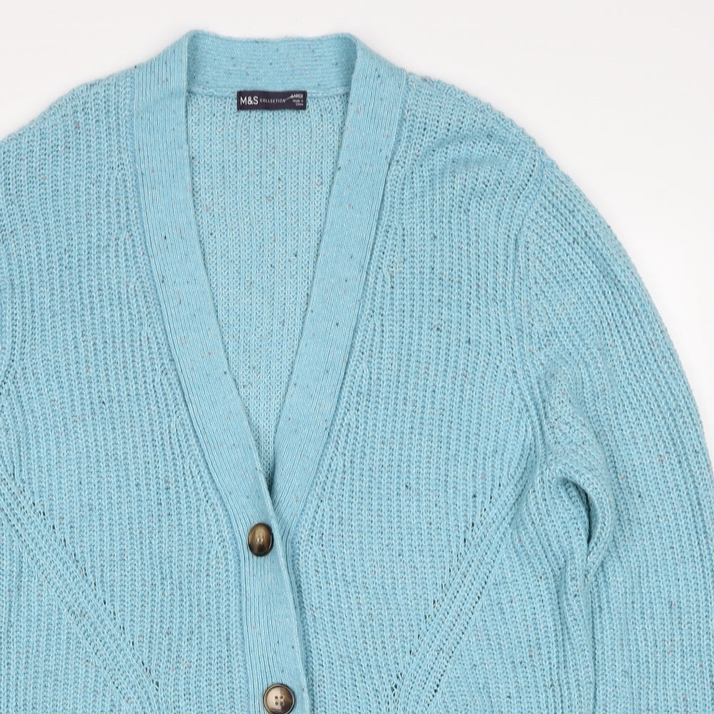 Marks and Spencer Womens Blue V-Neck Acrylic Cardigan Jumper Size L