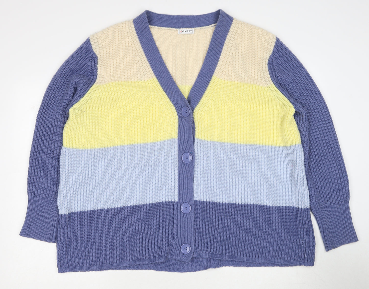 Damart Womens Multicoloured V-Neck Striped Acrylic Cardigan Jumper Size 14 - Size 14-16