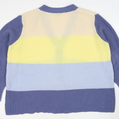 Damart Womens Multicoloured V-Neck Striped Acrylic Cardigan Jumper Size 14 - Size 14-16