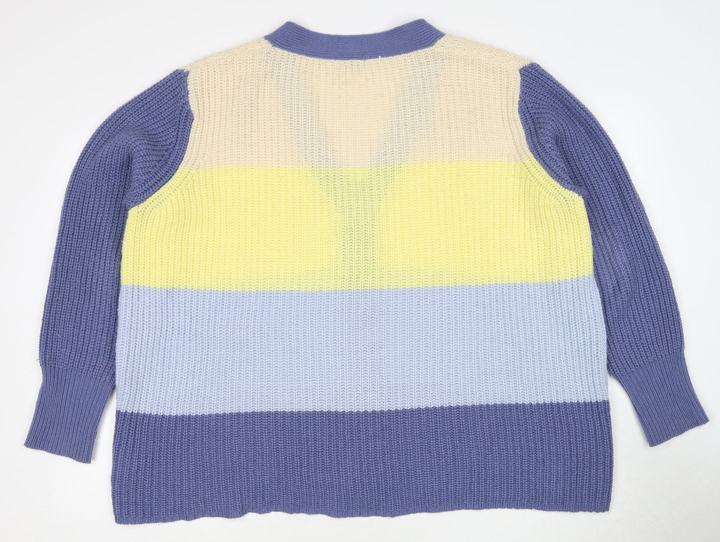Damart Womens Multicoloured V-Neck Striped Acrylic Cardigan Jumper Size 14 - Size 14-16