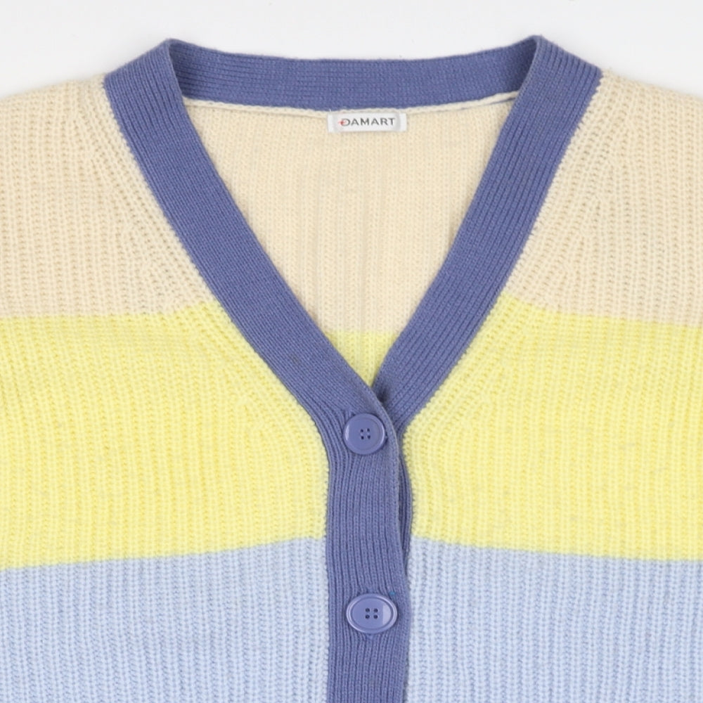 Damart Womens Multicoloured V-Neck Striped Acrylic Cardigan Jumper Size 14 - Size 14-16