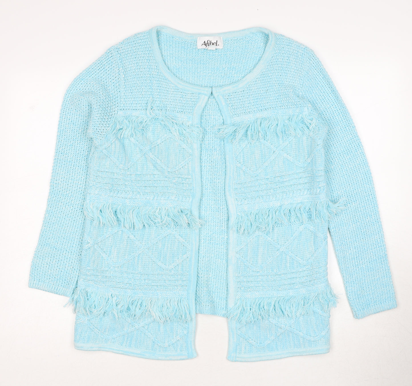Afibel Womens Blue Round Neck Acrylic Cardigan Jumper Size 10 - Size 10-12
