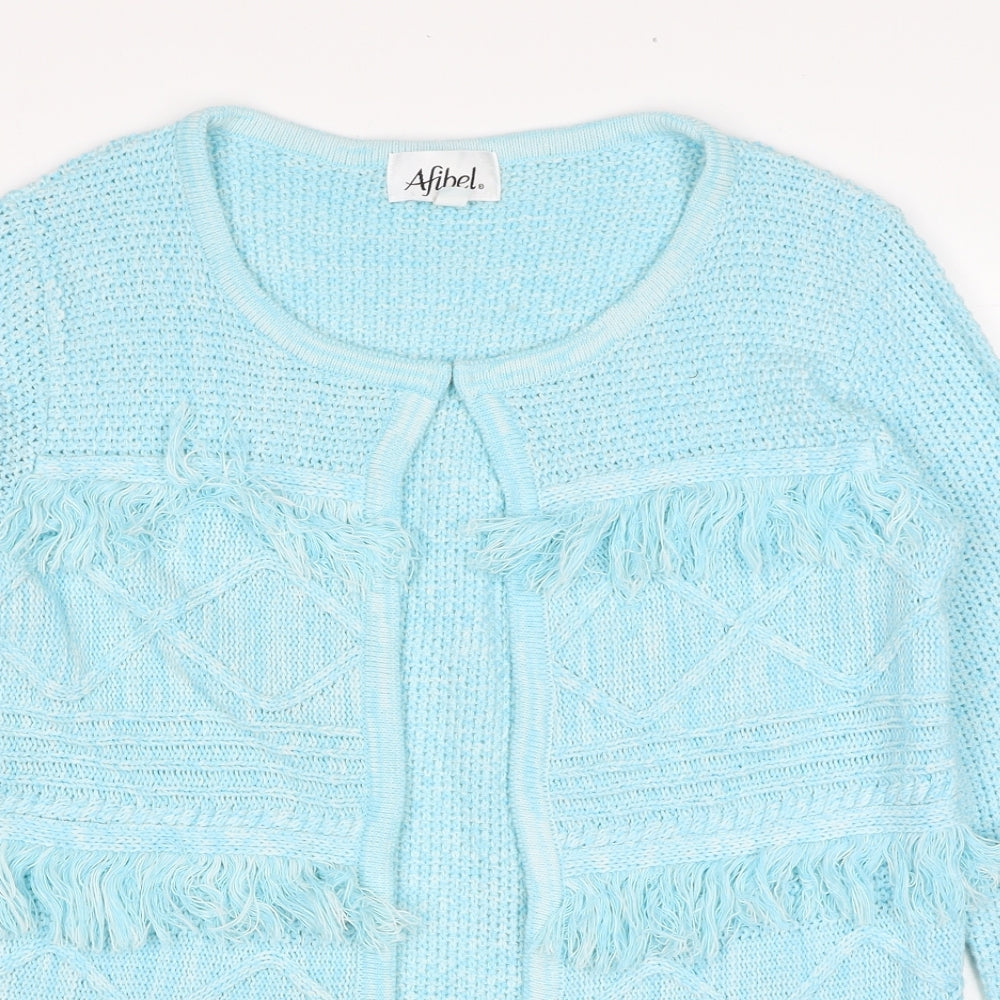 Afibel Womens Blue Round Neck Acrylic Cardigan Jumper Size 10 - Size 10-12