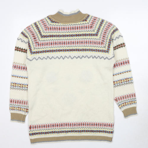 René Derhy Womens Beige High Neck Geometric Acrylic Pullover Jumper Size 8 - Size 8-10