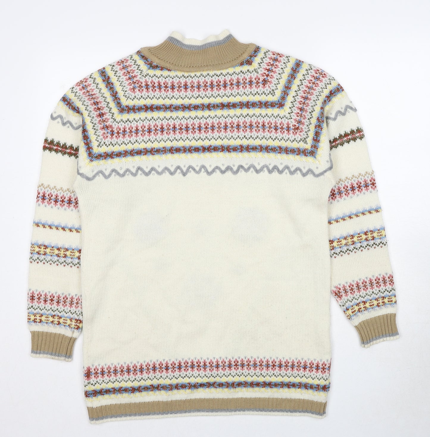 René Derhy Womens Beige High Neck Geometric Acrylic Pullover Jumper Size 8 - Size 8-10