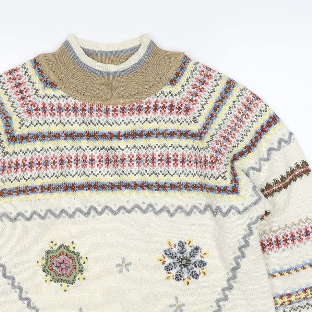 René Derhy Womens Beige High Neck Geometric Acrylic Pullover Jumper Size 8 - Size 8-10