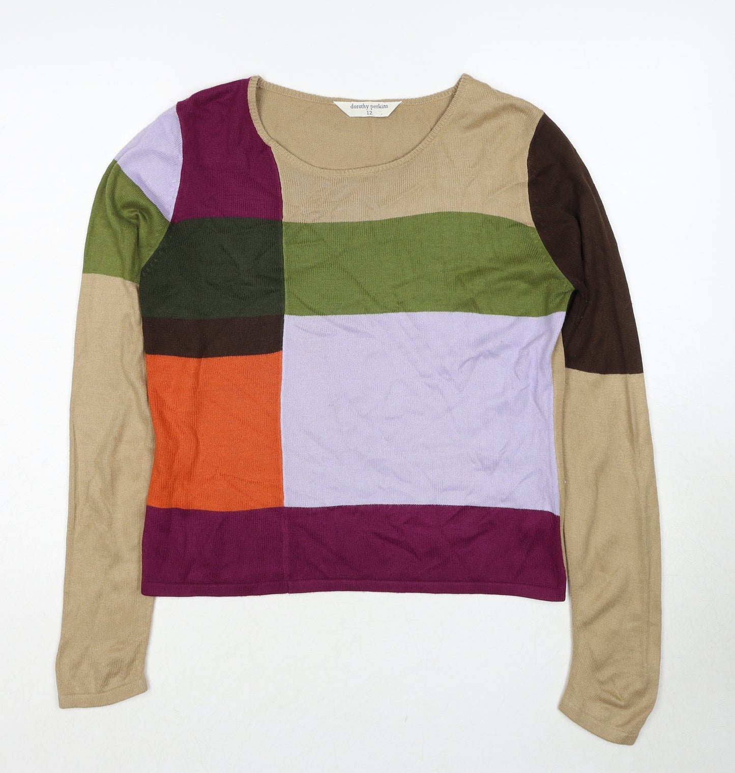 Dorothy Perkins Womens Multicoloured Round Neck Geometric Acrylic Pullover Jumper Size 12