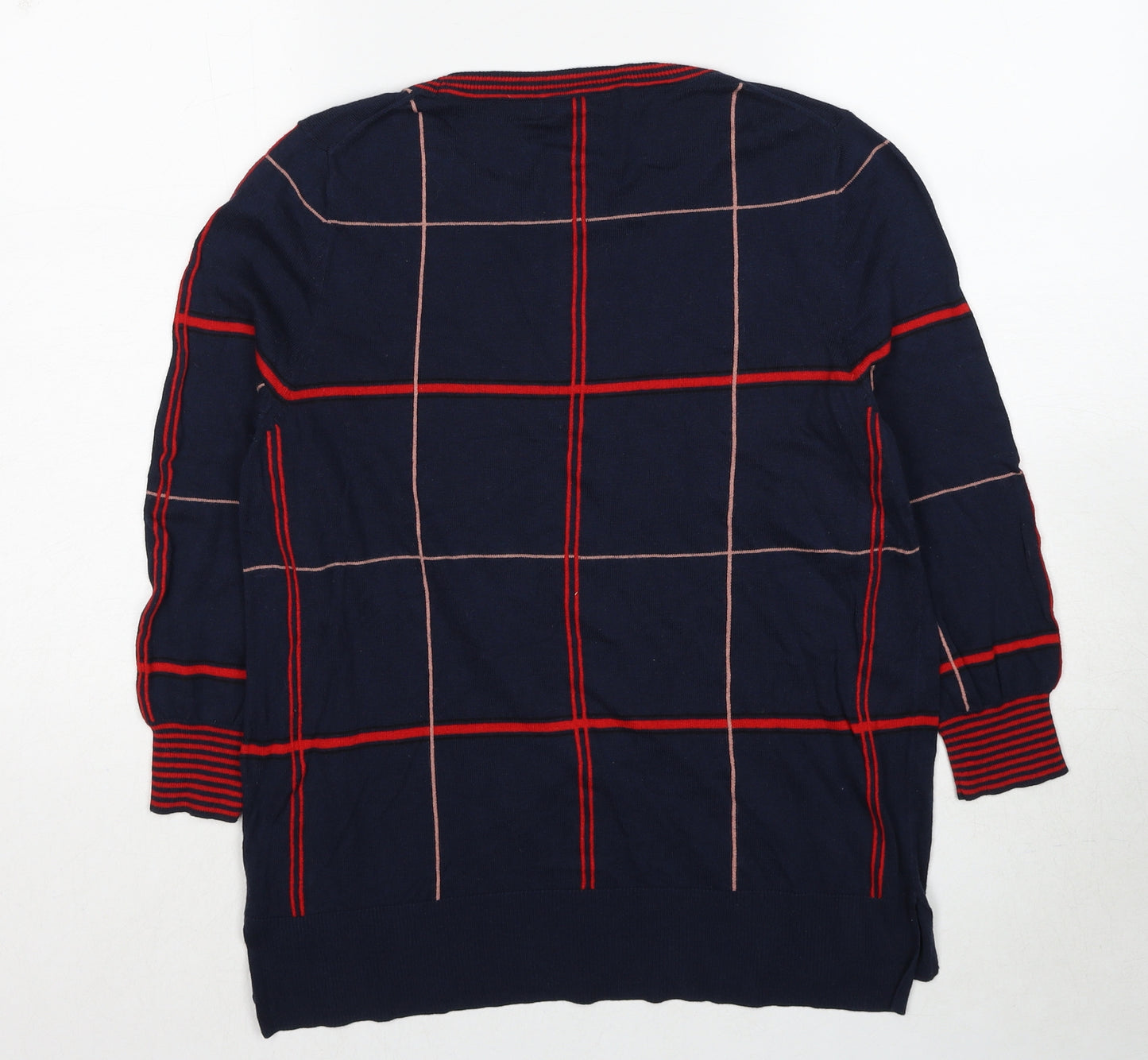 NEXT Womens Blue Round Neck Check Cotton Pullover Jumper Size 14