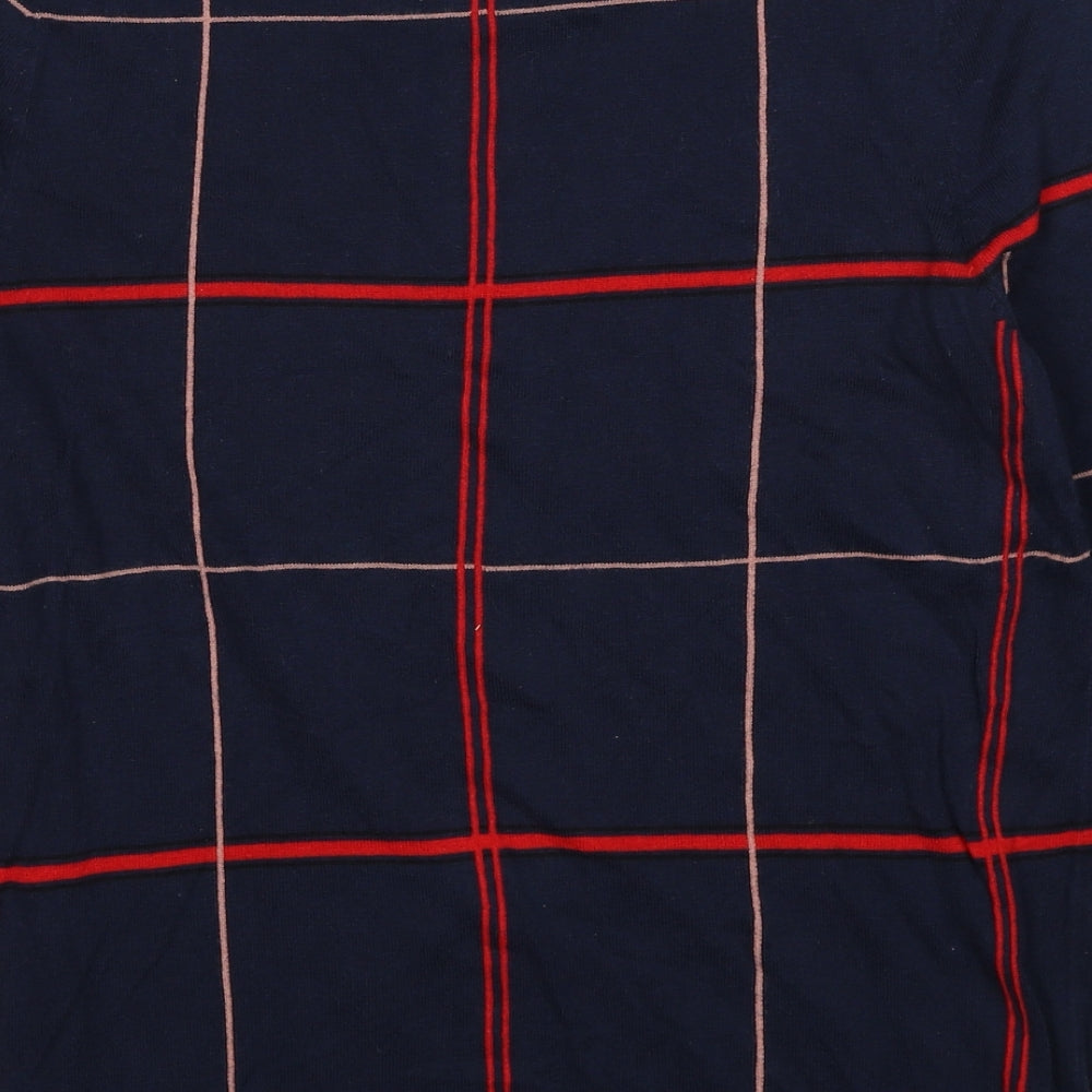 NEXT Womens Blue Round Neck Check Cotton Pullover Jumper Size 14