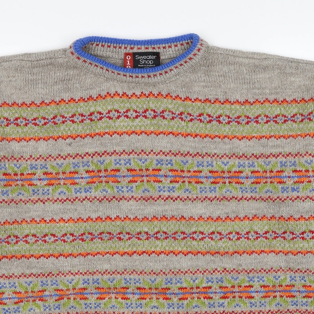 Sweater Shop Womens Multicoloured Round Neck Geometric Wool Pullover Jumper Size L