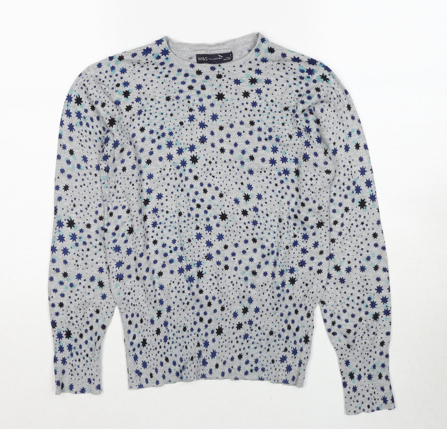Marks and Spencer Womens Multicoloured Round Neck Geometric Viscose Pullover Jumper Size 8