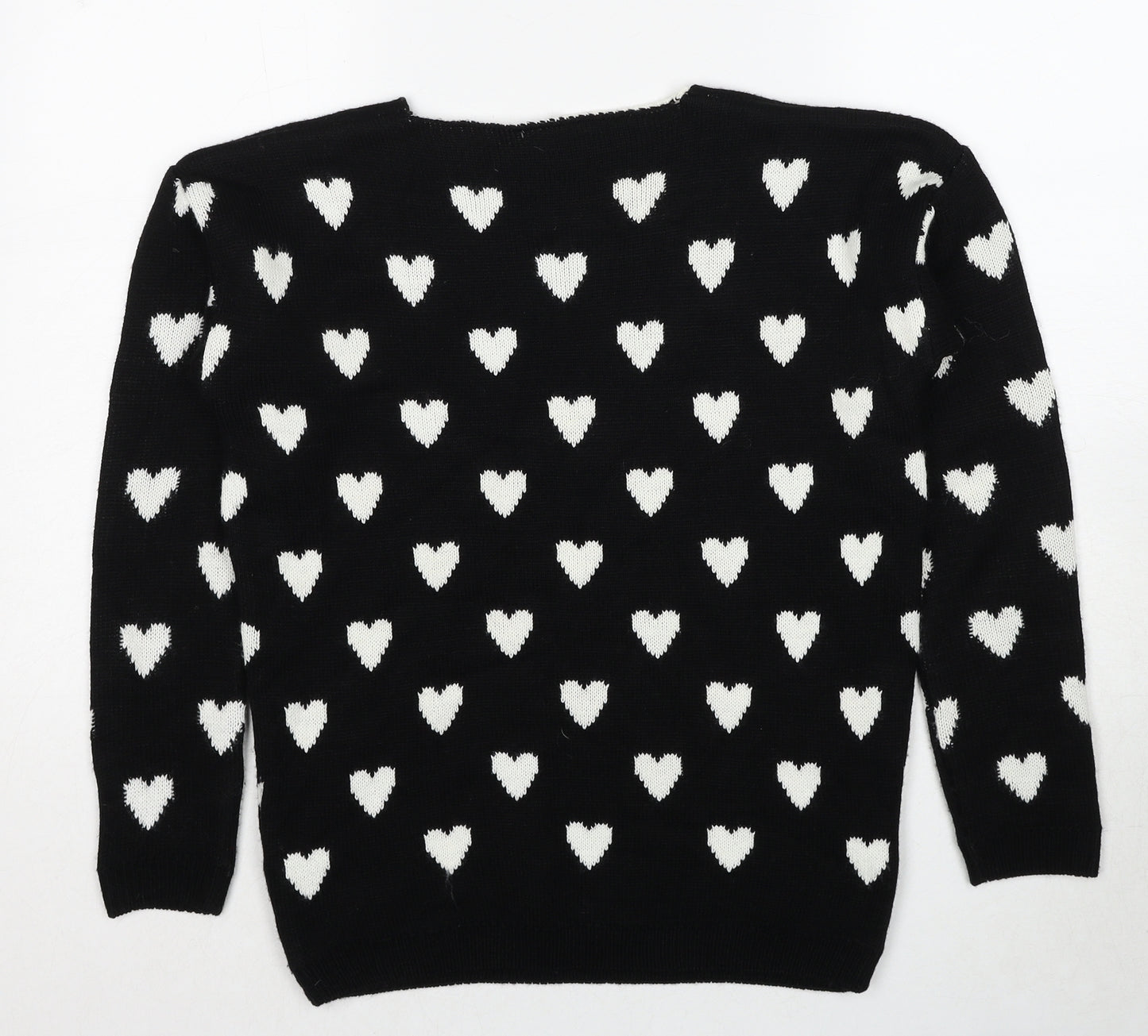 Quiz Womens Black Round Neck Geometric Acrylic Pullover Jumper Size S - Heart Pattern