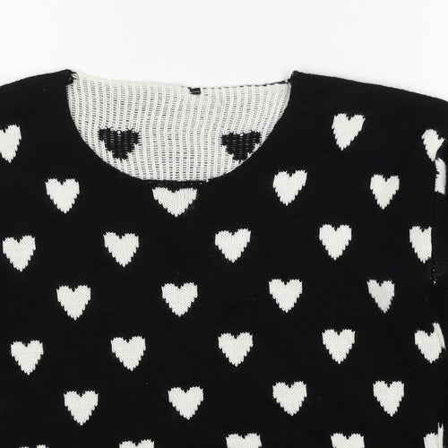 Quiz Womens Black Round Neck Geometric Acrylic Pullover Jumper Size S - Heart Pattern