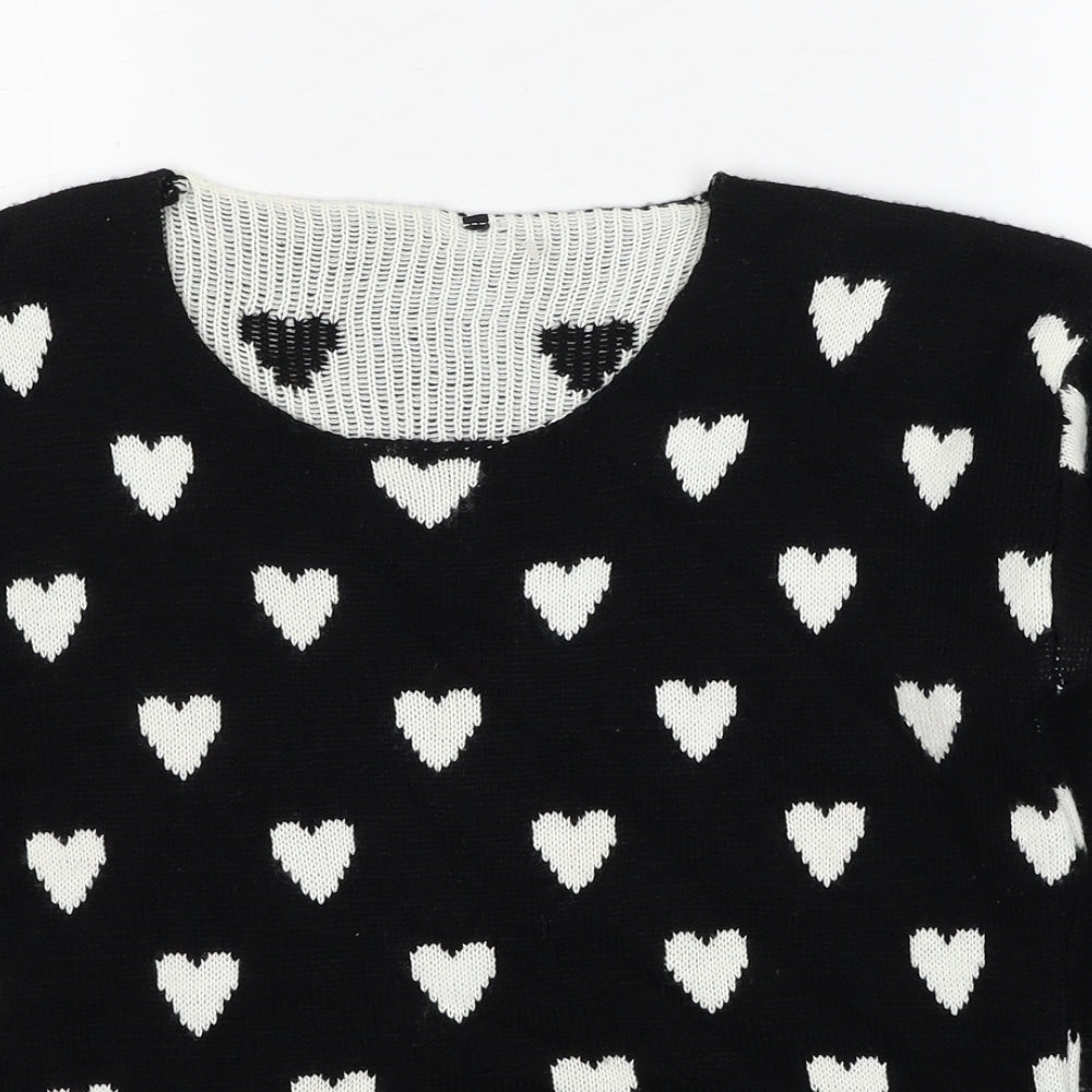 Quiz Womens Black Round Neck Geometric Acrylic Pullover Jumper Size S - Heart Pattern