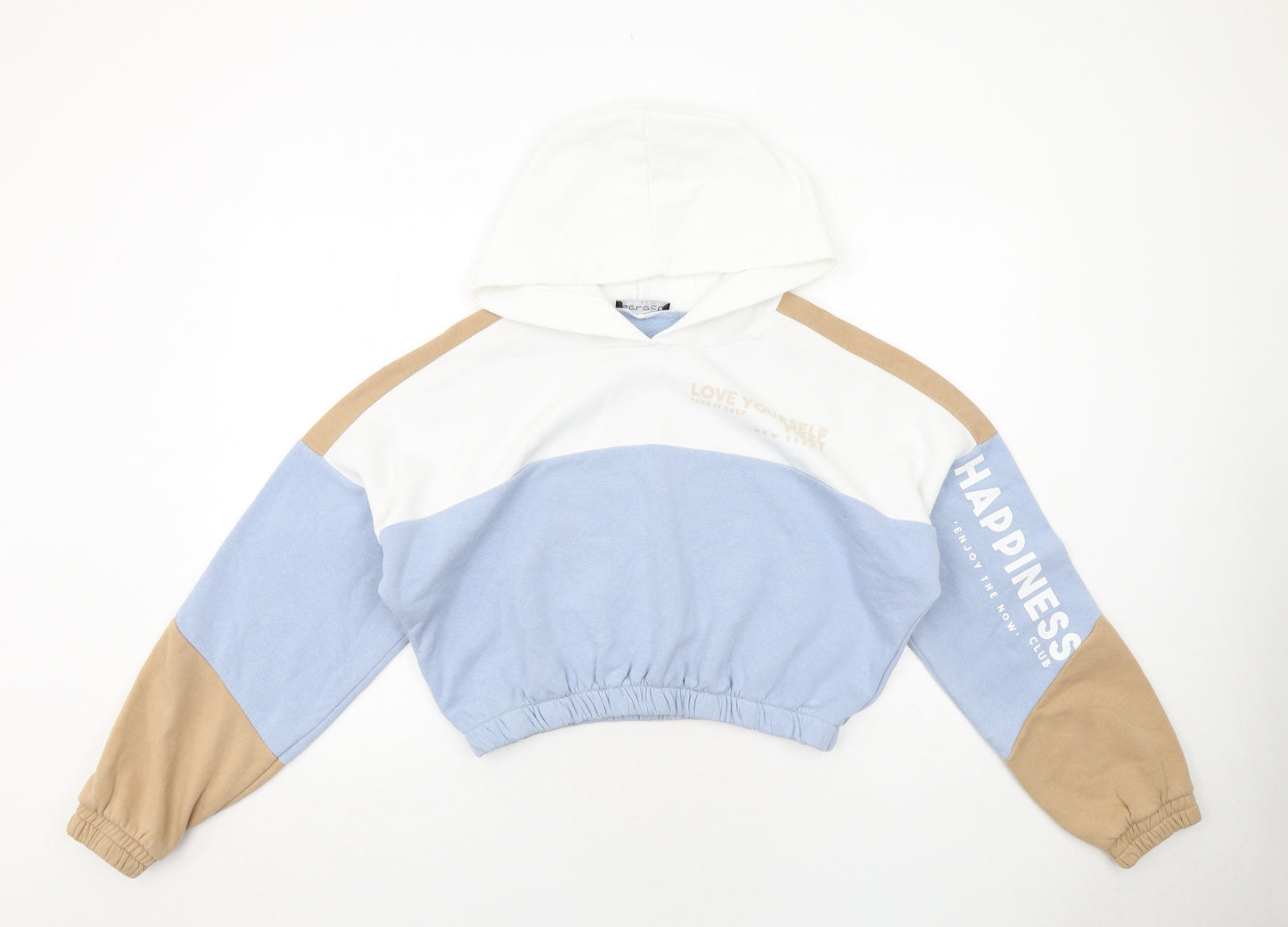 Select Womens Multicoloured Colourblock Cotton Pullover Hoodie Size L Pullover - Happiness