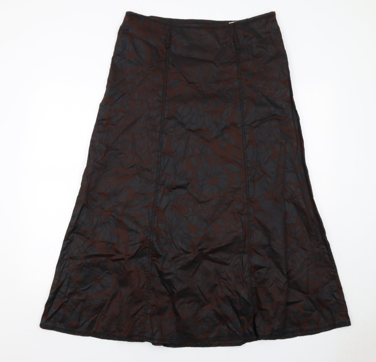 LUISA CERANO Womens Black Floral Cotton Swing Skirt Size 16 Zip