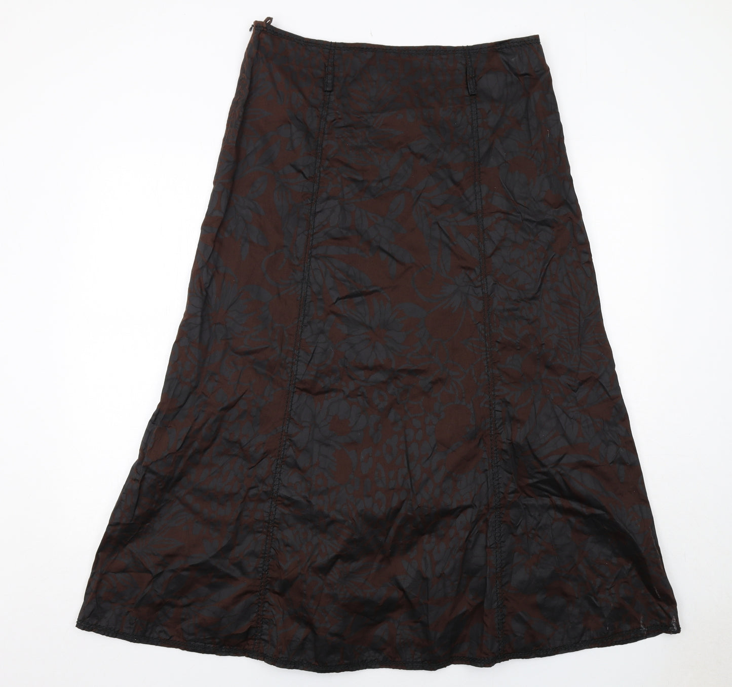LUISA CERANO Womens Black Floral Cotton Swing Skirt Size 16 Zip