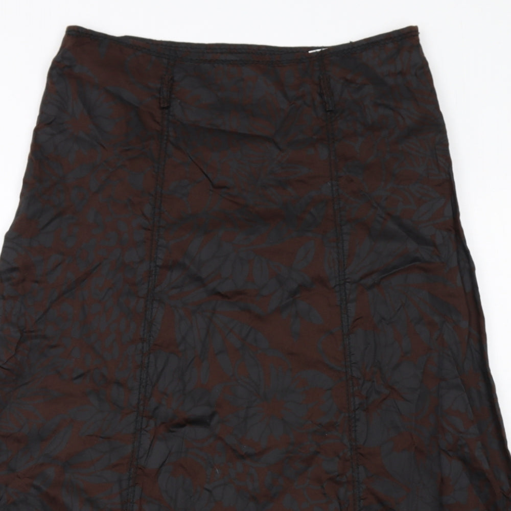 LUISA CERANO Womens Black Floral Cotton Swing Skirt Size 16 Zip