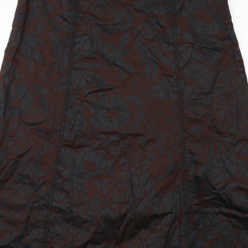 LUISA CERANO Womens Black Floral Cotton Swing Skirt Size 16 Zip