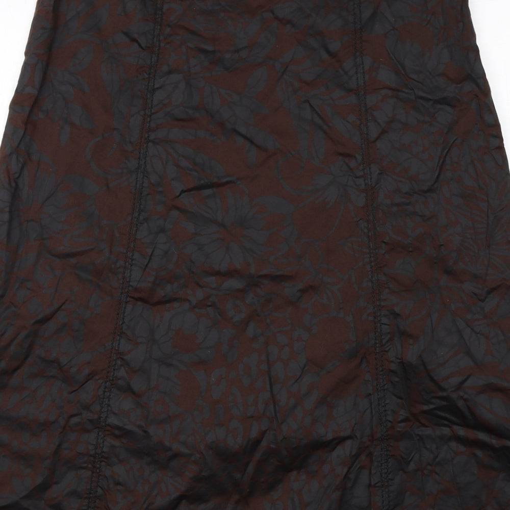 LUISA CERANO Womens Black Floral Cotton Swing Skirt Size 16 Zip