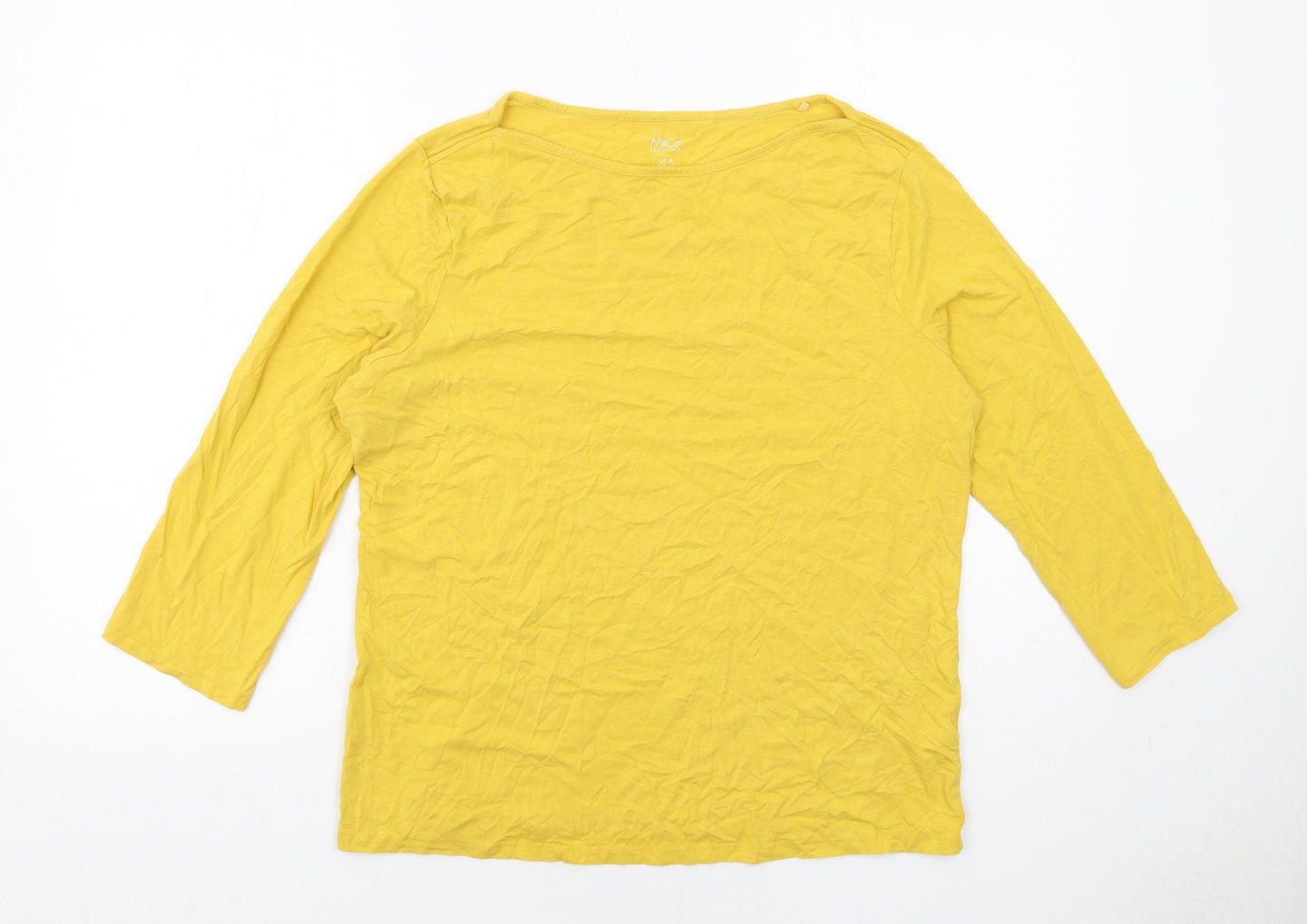 M&Co Womens Yellow Cotton Basic T-Shirt Size 16 Round Neck