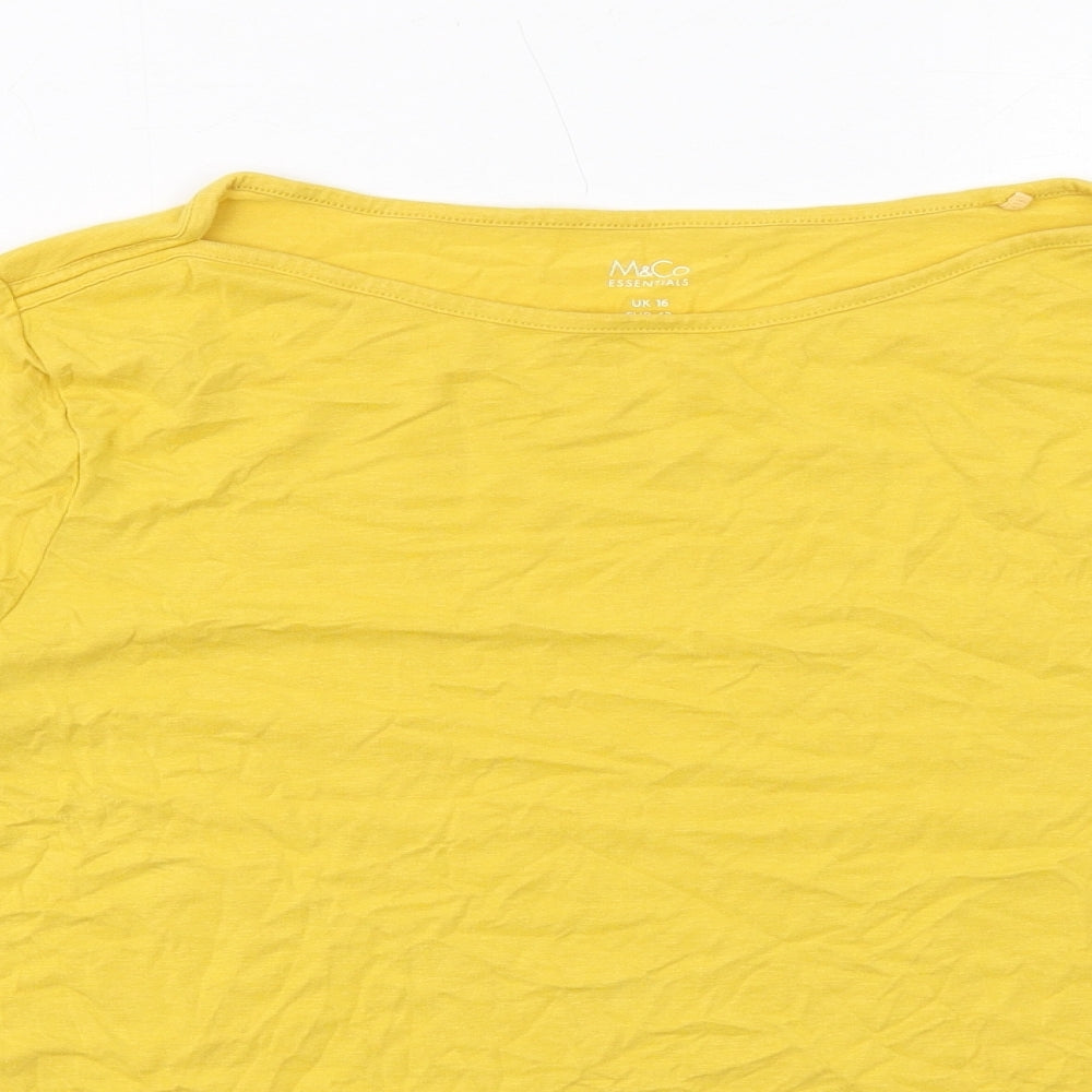 M&Co Womens Yellow Cotton Basic T-Shirt Size 16 Round Neck